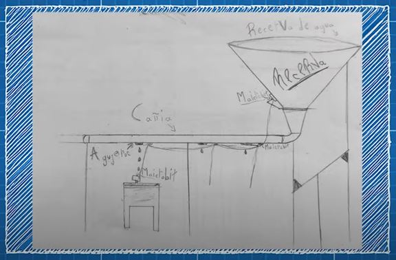 Boceto del sistema de riego desarrollado por niños del Colegio Juan Salvador Gaviota